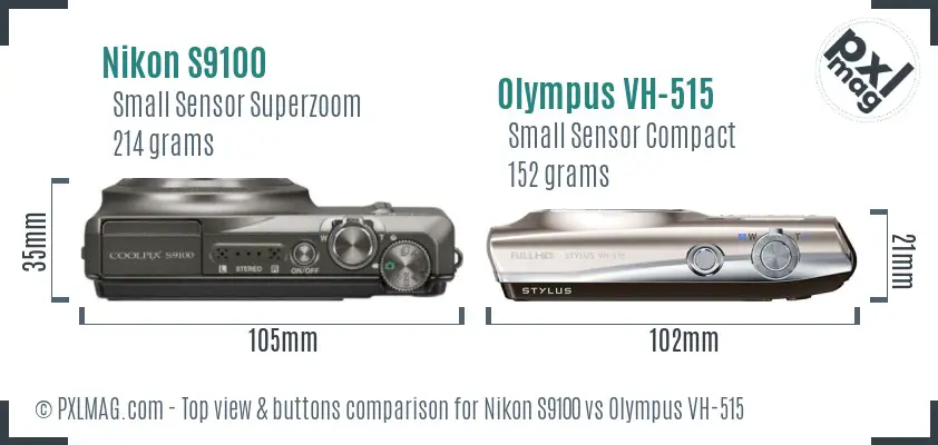 Nikon S9100 vs Olympus VH-515 top view buttons comparison Nikon S9100 vs Olympus VH-515 top view buttons comparison