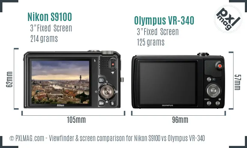 Nikon S9100 vs Olympus VR-340 Screen and Viewfinder comparison