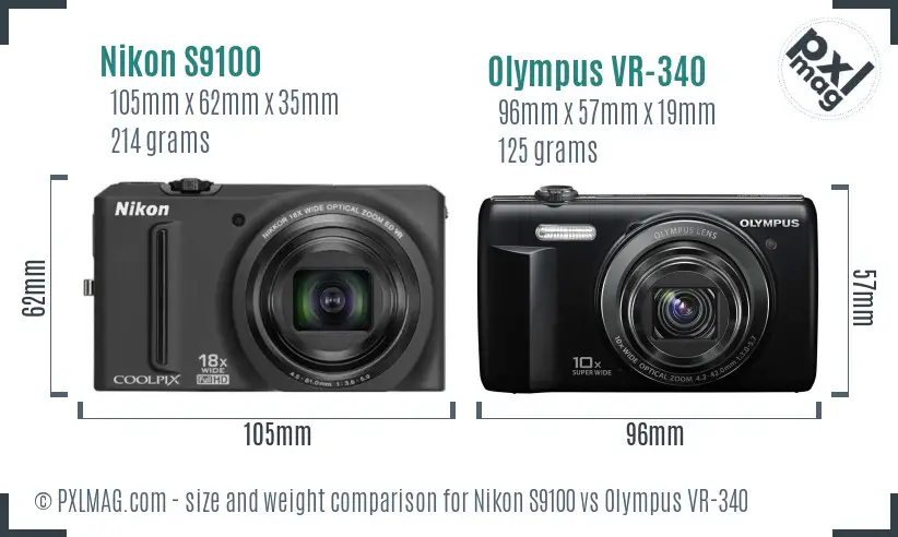 Nikon S9100 vs Olympus VR-340 size comparison