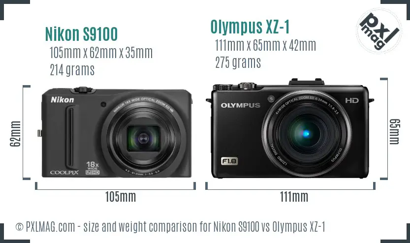 Nikon S9100 vs Olympus XZ-1 size comparison