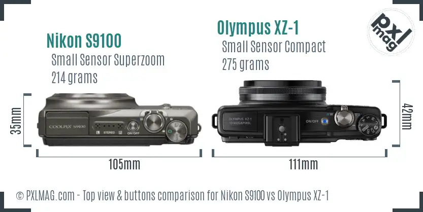 Nikon S9100 vs Olympus XZ-1 top view buttons comparison