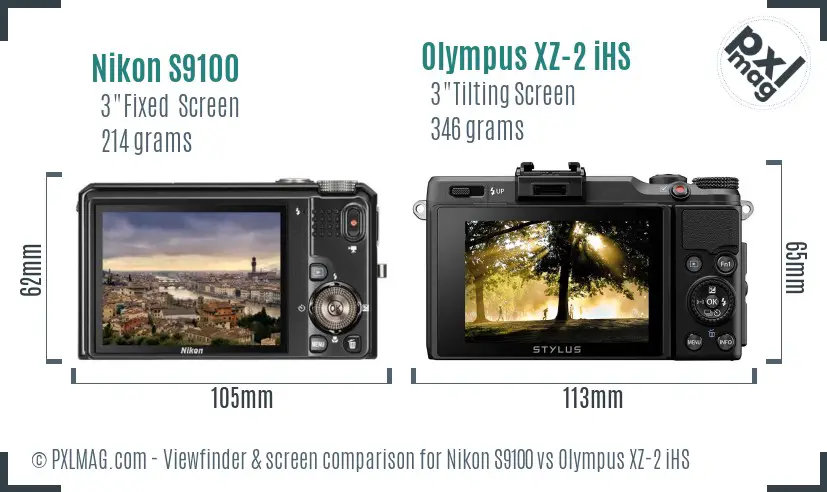 Nikon S9100 vs Olympus XZ-2 iHS Screen and Viewfinder comparison