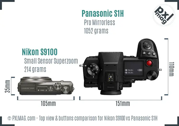 Nikon S9100 vs Panasonic S1H top view buttons comparison