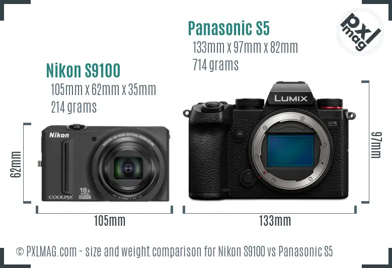 Nikon S9100 vs Panasonic S5 size comparison