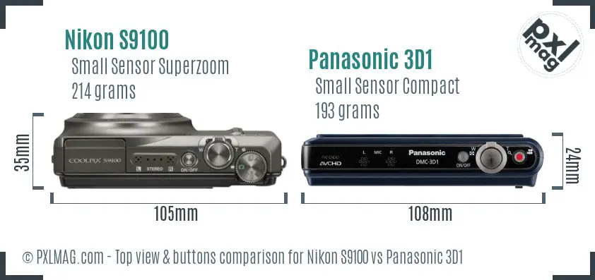 Nikon S9100 vs Panasonic 3D1 top view buttons comparison Nikon S9100 vs Panasonic 3D1 top view buttons comparison