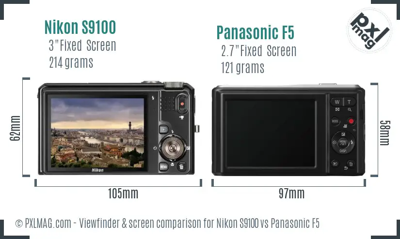 Nikon S9100 vs Panasonic F5 Screen and Viewfinder comparison