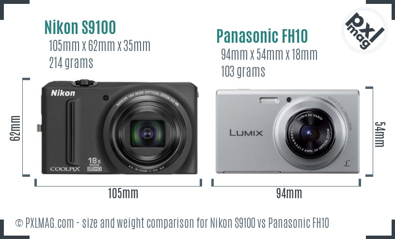 Nikon S9100 vs Panasonic FH10 size comparison