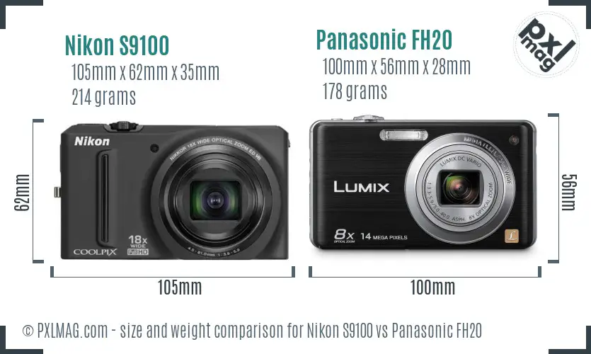 Nikon S9100 vs Panasonic FH20 size comparison