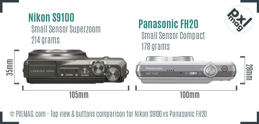 Nikon S9100 vs Panasonic FH20 top view buttons comparison