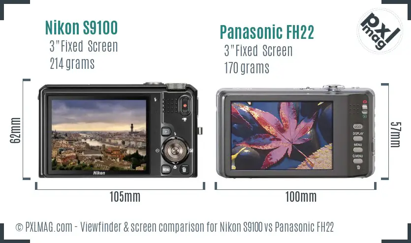 Nikon S9100 vs Panasonic FH22 Screen and Viewfinder comparison