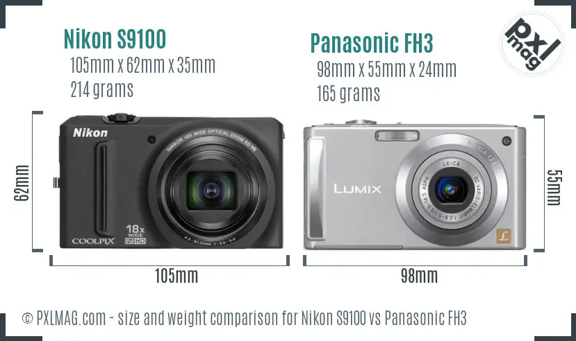 Nikon S9100 vs Panasonic FH3 size comparison