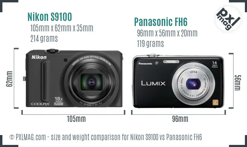 Nikon S9100 vs Panasonic FH6 size comparison