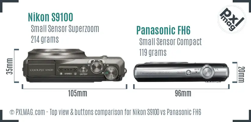 Nikon S9100 vs Panasonic FH6 top view buttons comparison
