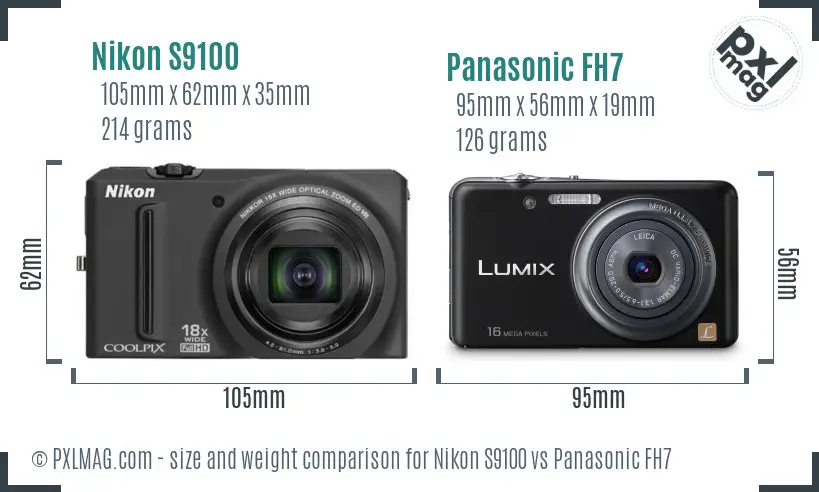 Nikon S9100 vs Panasonic FH7 size comparison