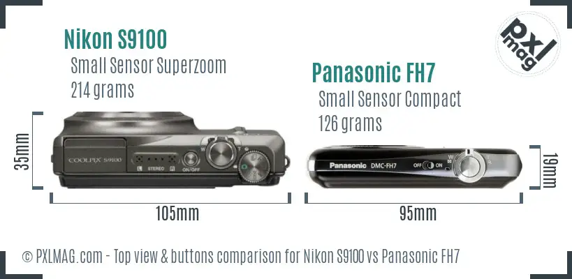 Nikon S9100 vs Panasonic FH7 top view buttons comparison