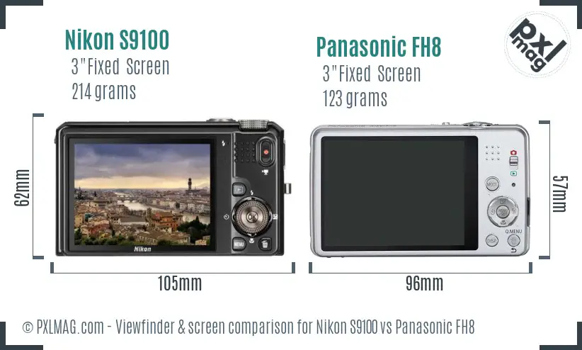 Nikon S9100 vs Panasonic FH8 Screen and Viewfinder comparison