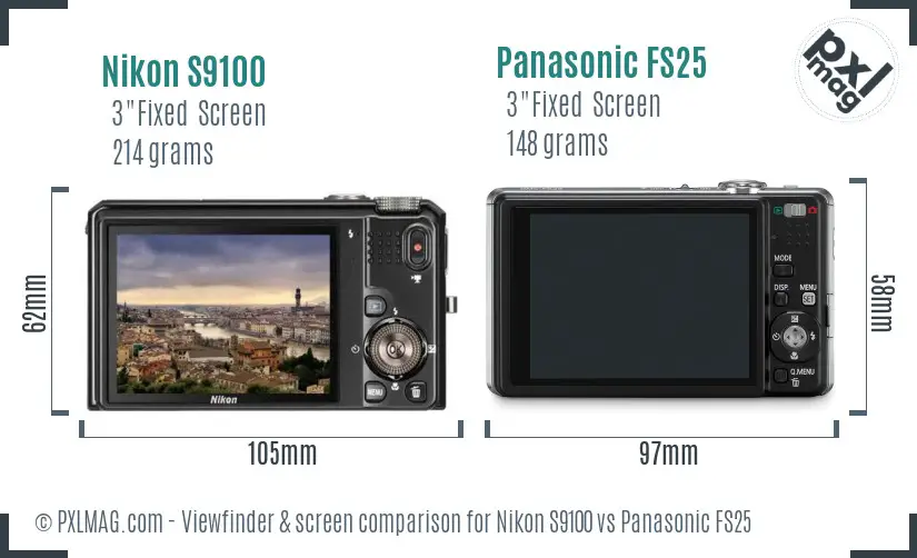 Nikon S9100 vs Panasonic FS25 Screen and Viewfinder comparison