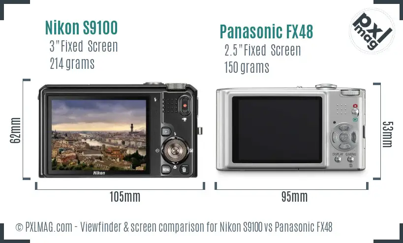 Nikon S9100 vs Panasonic FX48 Screen and Viewfinder comparison