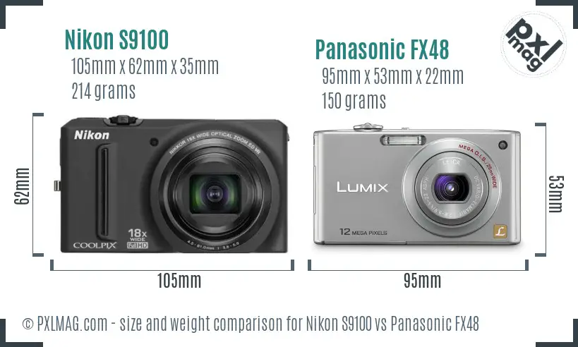 Nikon S9100 vs Panasonic FX48 size comparison