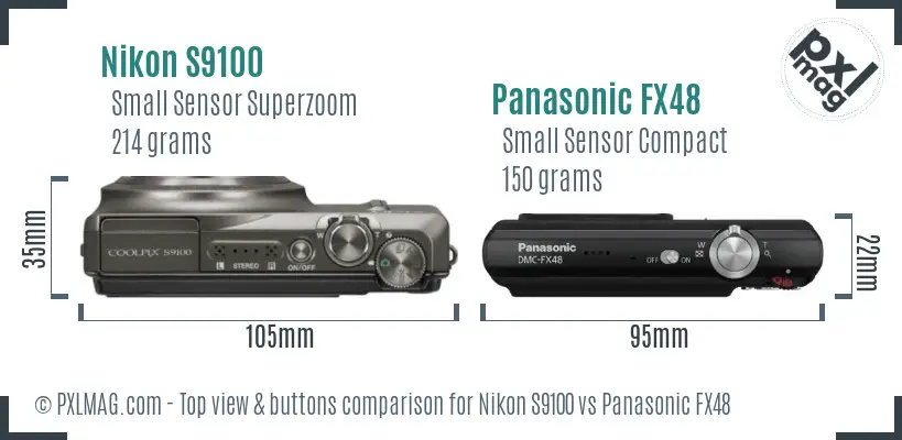Nikon S9100 vs Panasonic FX48 top view buttons comparison