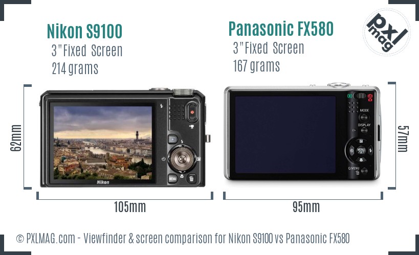 Nikon S9100 vs Panasonic FX580 Screen and Viewfinder comparison