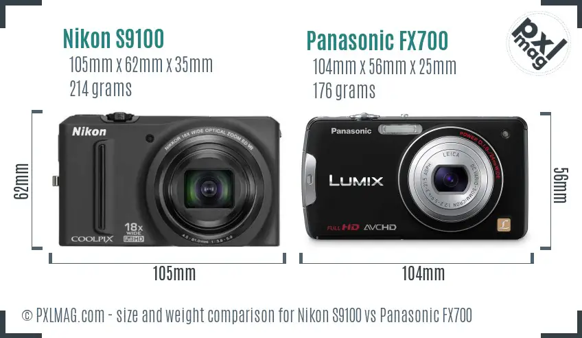 Nikon S9100 vs Panasonic FX700 size comparison