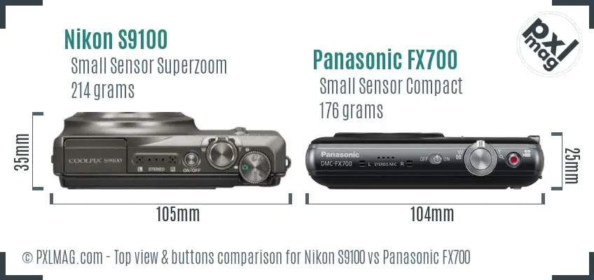 Nikon S9100 vs Panasonic FX700 top view buttons comparison