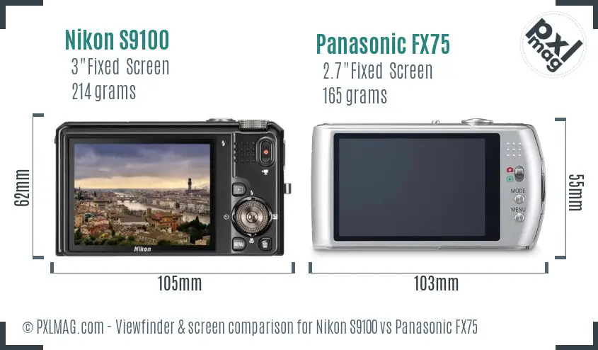 Nikon S9100 vs Panasonic FX75 Screen and Viewfinder comparison