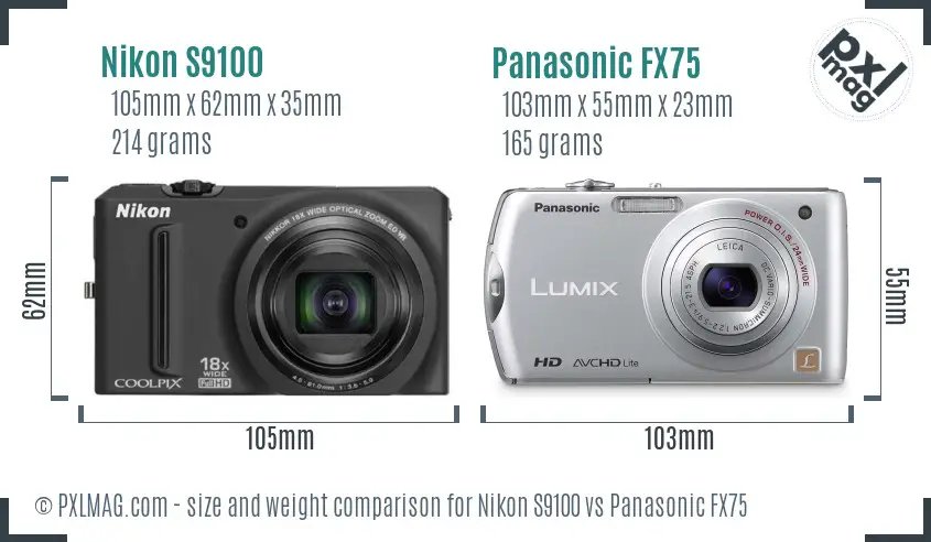 Nikon S9100 vs Panasonic FX75 size comparison