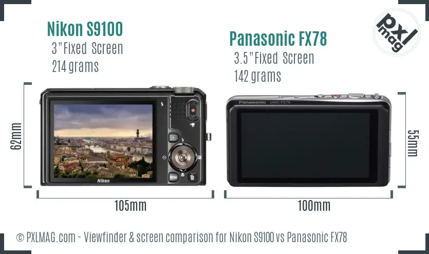 Nikon S9100 vs Panasonic FX78 Screen and Viewfinder comparison