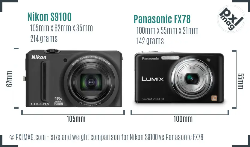 Nikon S9100 vs Panasonic FX78 size comparison