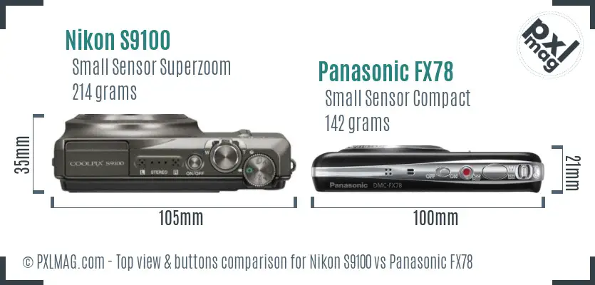 Nikon S9100 vs Panasonic FX78 top view buttons comparison