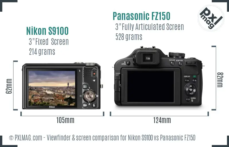 Nikon S9100 vs Panasonic FZ150 Screen and Viewfinder comparison