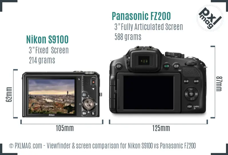 Nikon S9100 vs Panasonic FZ200 Screen and Viewfinder comparison