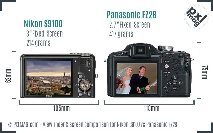 Nikon S9100 vs Panasonic FZ28 Screen and Viewfinder comparison Nikon S9100 vs Panasonic FZ28 Screen and Viewfinder comparison