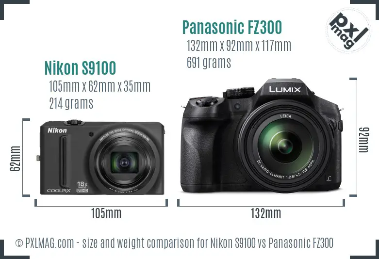 Nikon S9100 vs Panasonic FZ300 size comparison Nikon S9100 vs Panasonic FZ300 size comparison