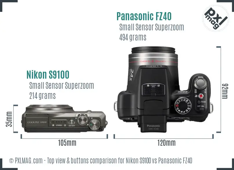 Nikon S9100 vs Panasonic FZ40 top view buttons comparison