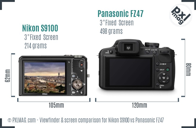 Nikon S9100 vs Panasonic FZ47 Screen and Viewfinder comparison