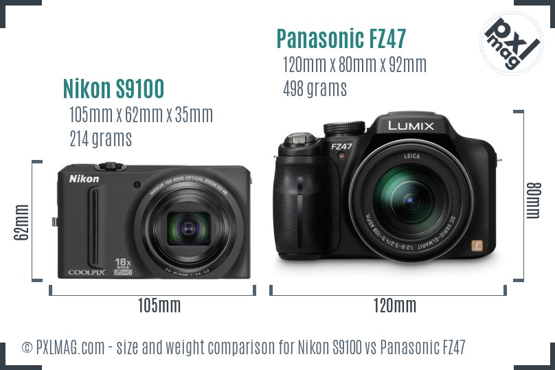 Nikon S9100 vs Panasonic FZ47 size comparison