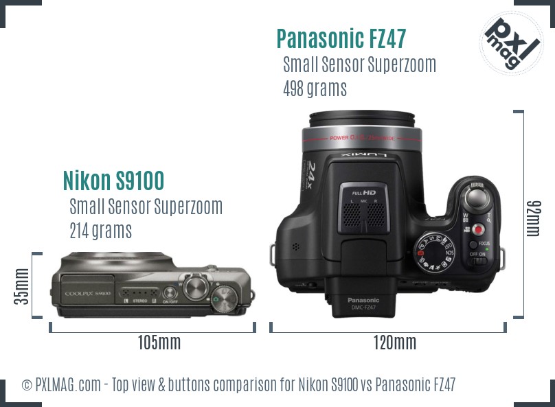 Nikon S9100 vs Panasonic FZ47 top view buttons comparison