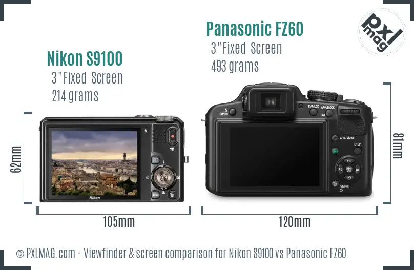 Nikon S9100 vs Panasonic FZ60 Screen and Viewfinder comparison