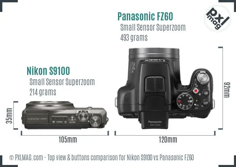 Nikon S9100 vs Panasonic FZ60 top view buttons comparison