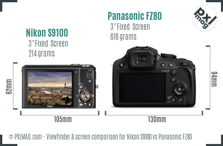 Nikon S9100 vs Panasonic FZ80 Screen and Viewfinder comparison