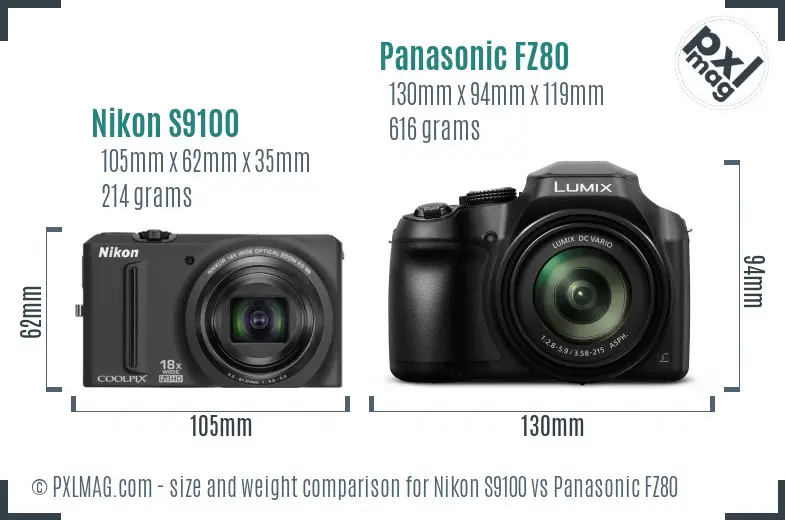 Nikon S9100 vs Panasonic FZ80 size comparison