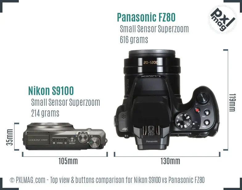 Nikon S9100 vs Panasonic FZ80 top view buttons comparison