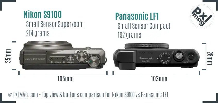 Nikon S9100 vs Panasonic LF1 top view buttons comparison