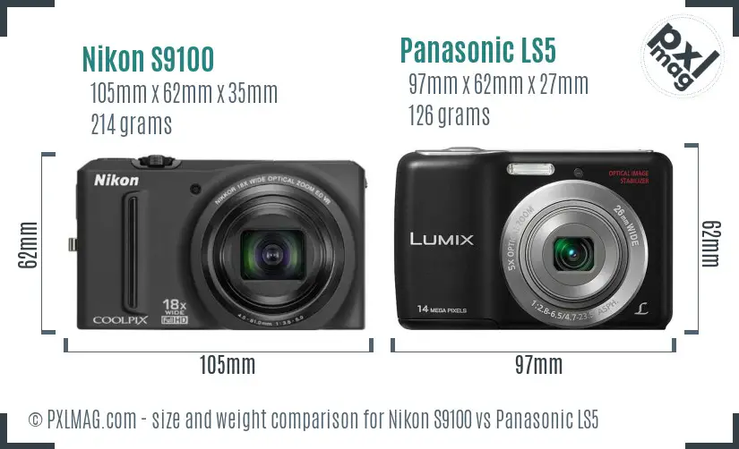 Nikon S9100 vs Panasonic LS5 size comparison