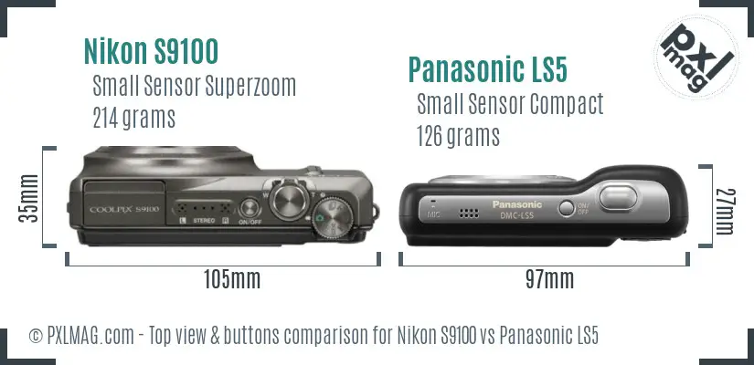 Nikon S9100 vs Panasonic LS5 top view buttons comparison