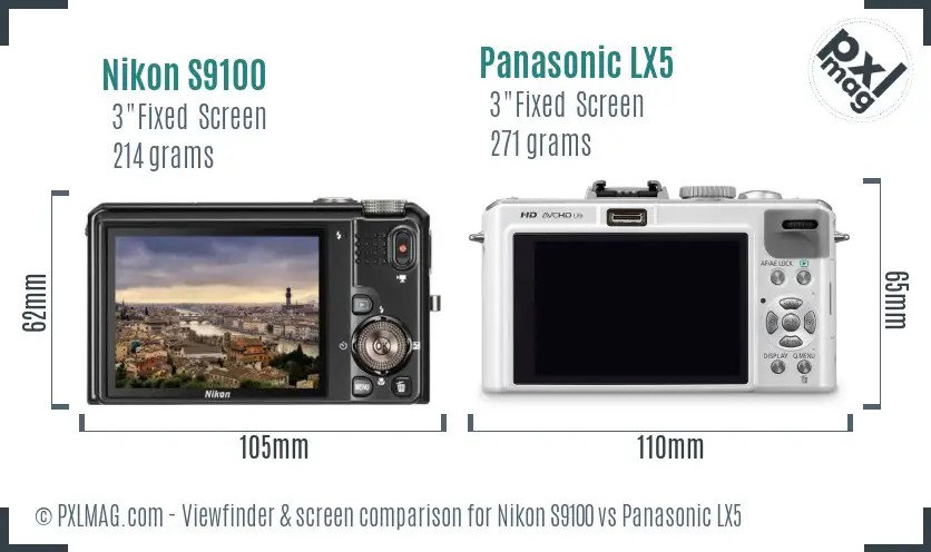 Nikon S9100 vs Panasonic LX5 Screen and Viewfinder comparison