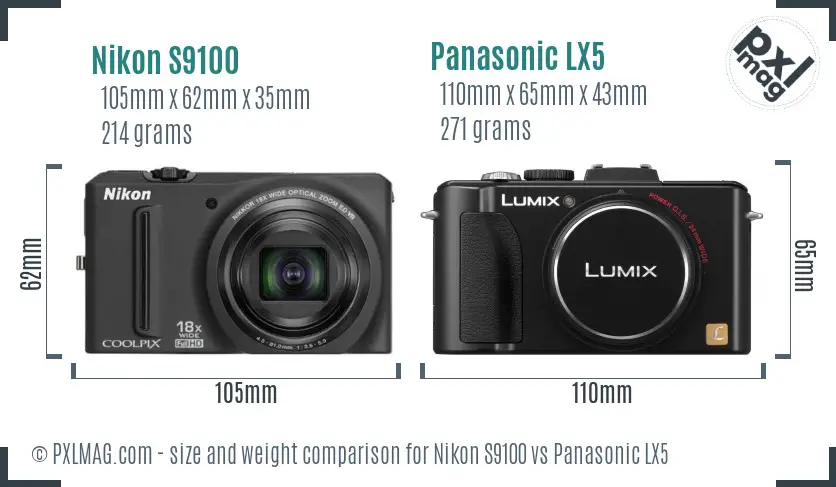 Nikon S9100 vs Panasonic LX5 size comparison